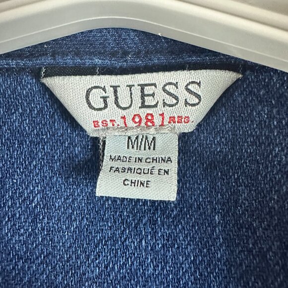 GUESS DENIM SHIRT DRESS MEDIUM CAP SLEEVE BUTTON FRONT NAVY BLUE - Picture 2 of 11